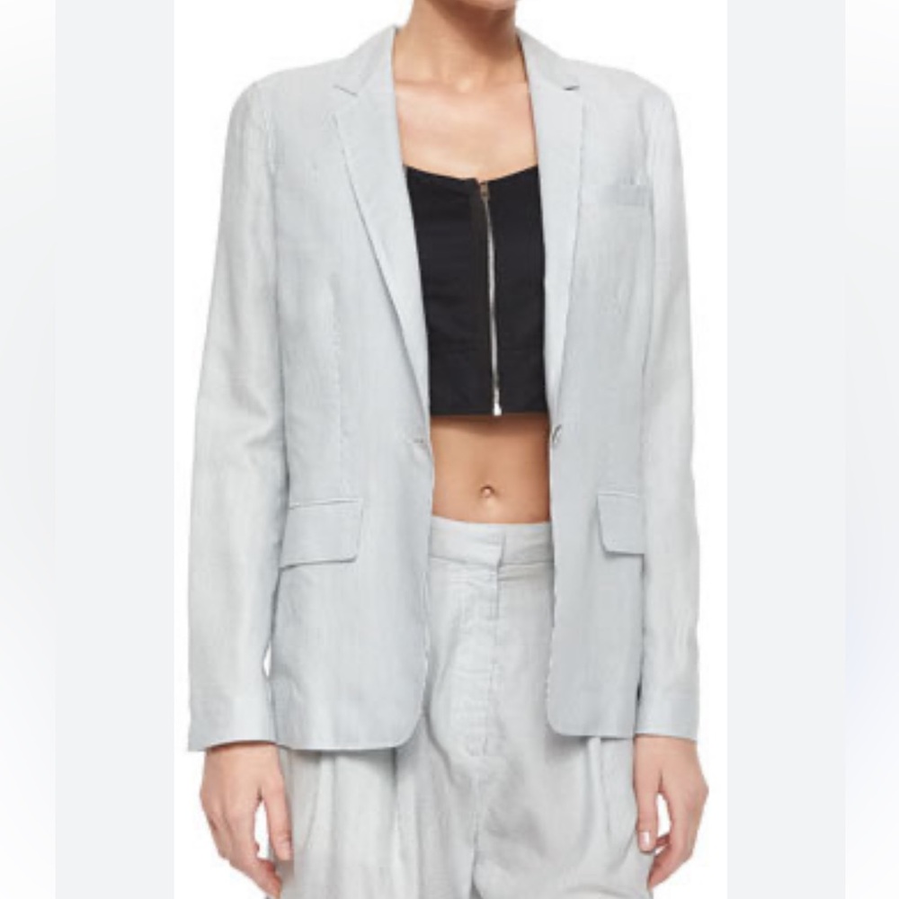 Rag & Bone Light Weight Gray White Striped Tailored Silk Cotton Blazer Size 6 - Picture 10 of 10